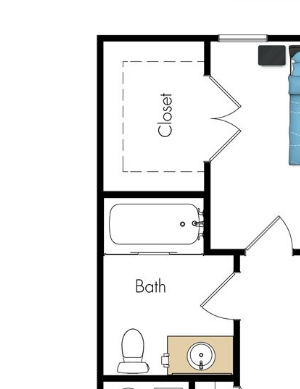 1 Bedroom 1 Bathroom-2D Floorplan 1 Bedroom 1 Bathroom-2D Floorplan-Legacy Pointe at Poindexter Columbus, OH